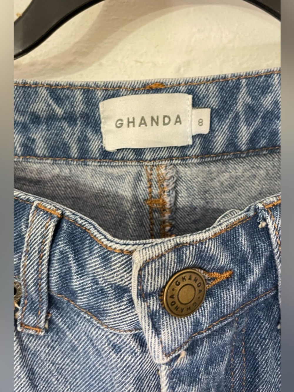 Ghanda Blue Denim Wide Leg Jeans with Multi-Colored Patchwork - Picture 2 of 5